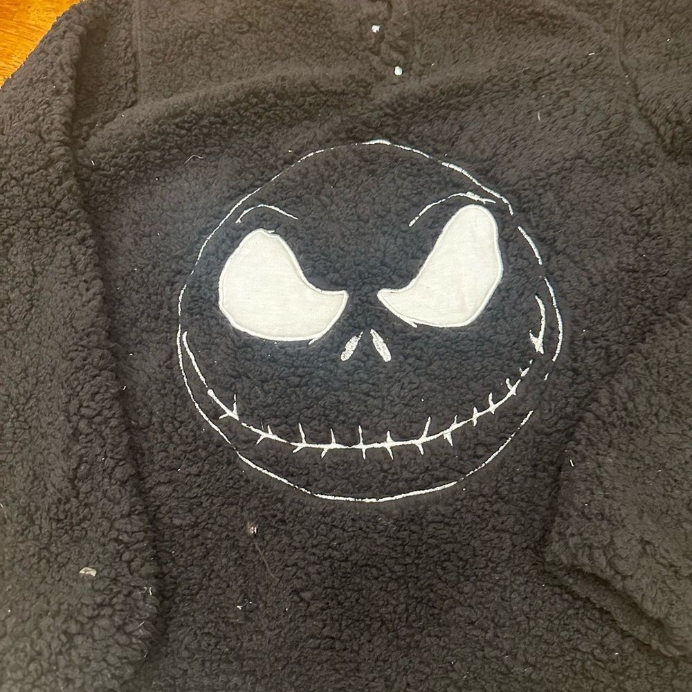 Disney Nightmare Before Christmas Hoodie L Black Sherpa Jack‎ Skellington Good